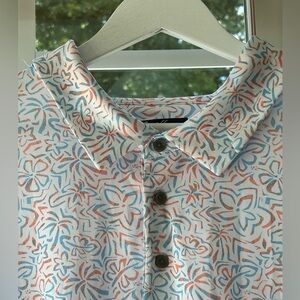 Ben Hogan Men's Performance Golf
Shirt 3XL White Teal Salmon
Flowers Palm Trees